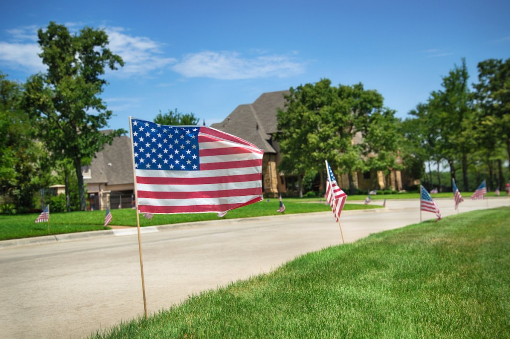 American flags displayed in honor of the 4th of July