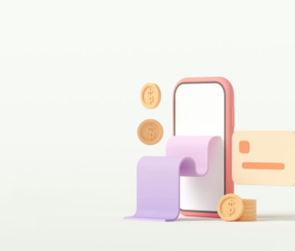 3D rendering payment via credit card concept. Secure online payment transaction with smartphone. Internet banking via credit card on mobile. object floating background.