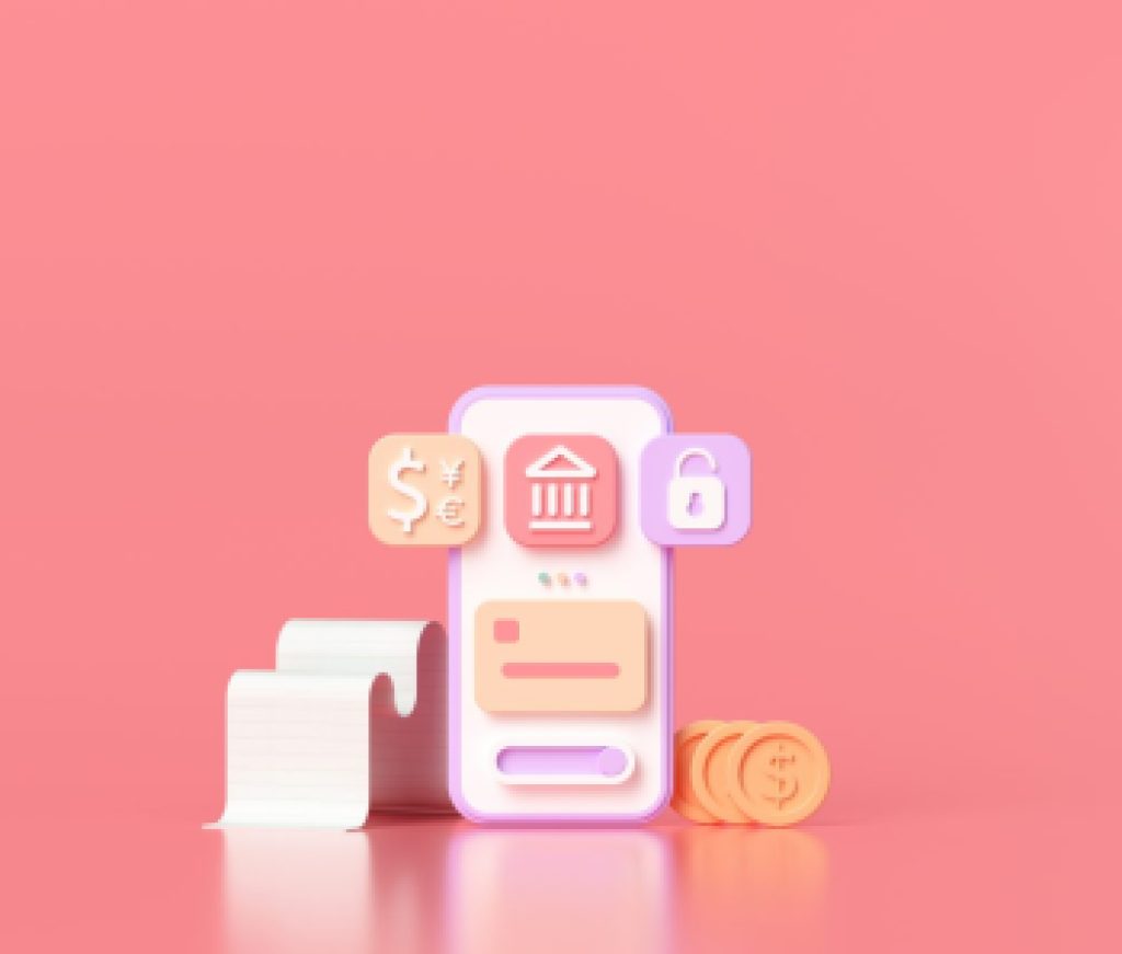 Cashless society, online mobile banking and secure payment concept 3D render illustration