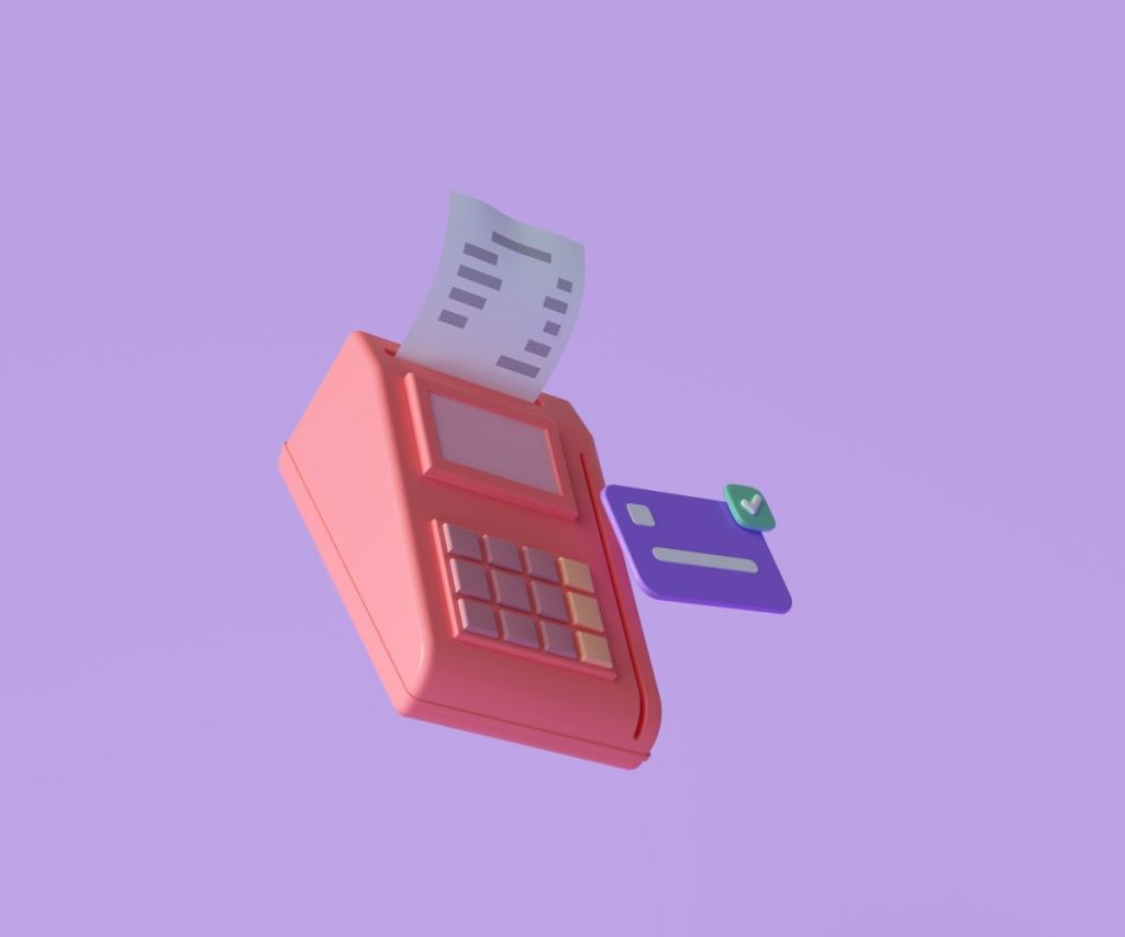 Online payment terminal concept. pos terminal icon, contectless payment transaction. 3d render illustration