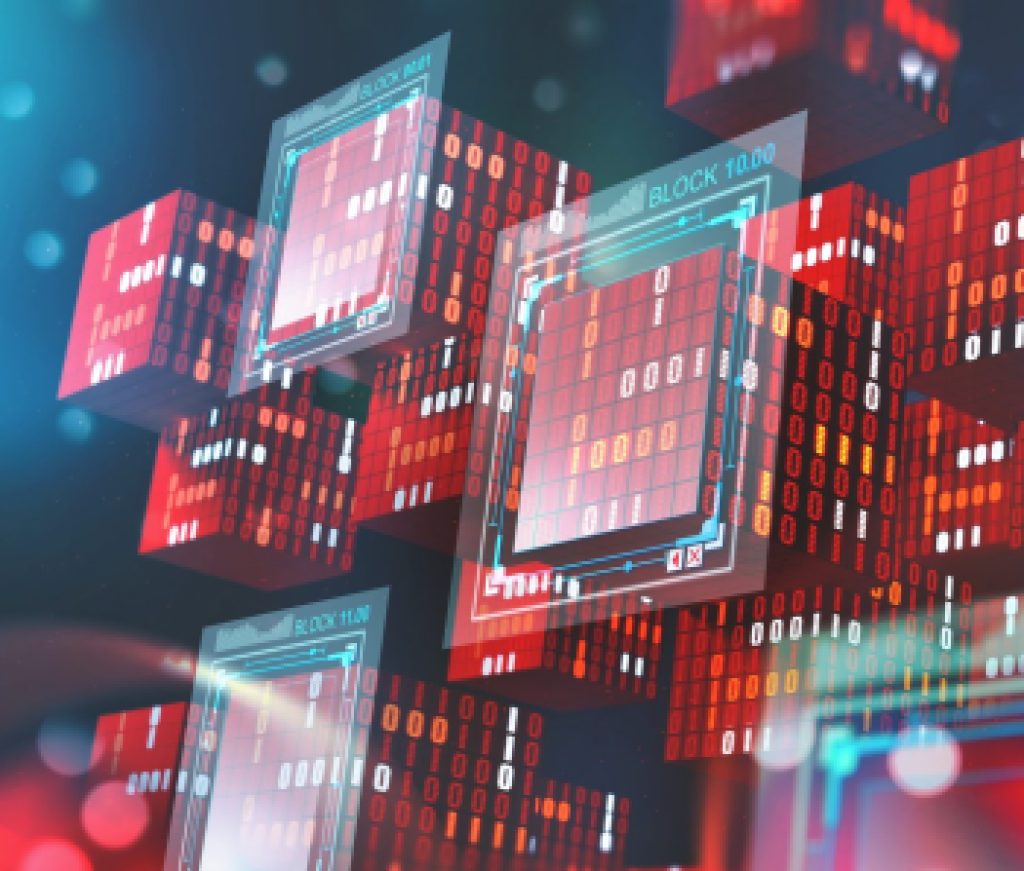 Blockchain technology. Information blocks in digital space. Dece